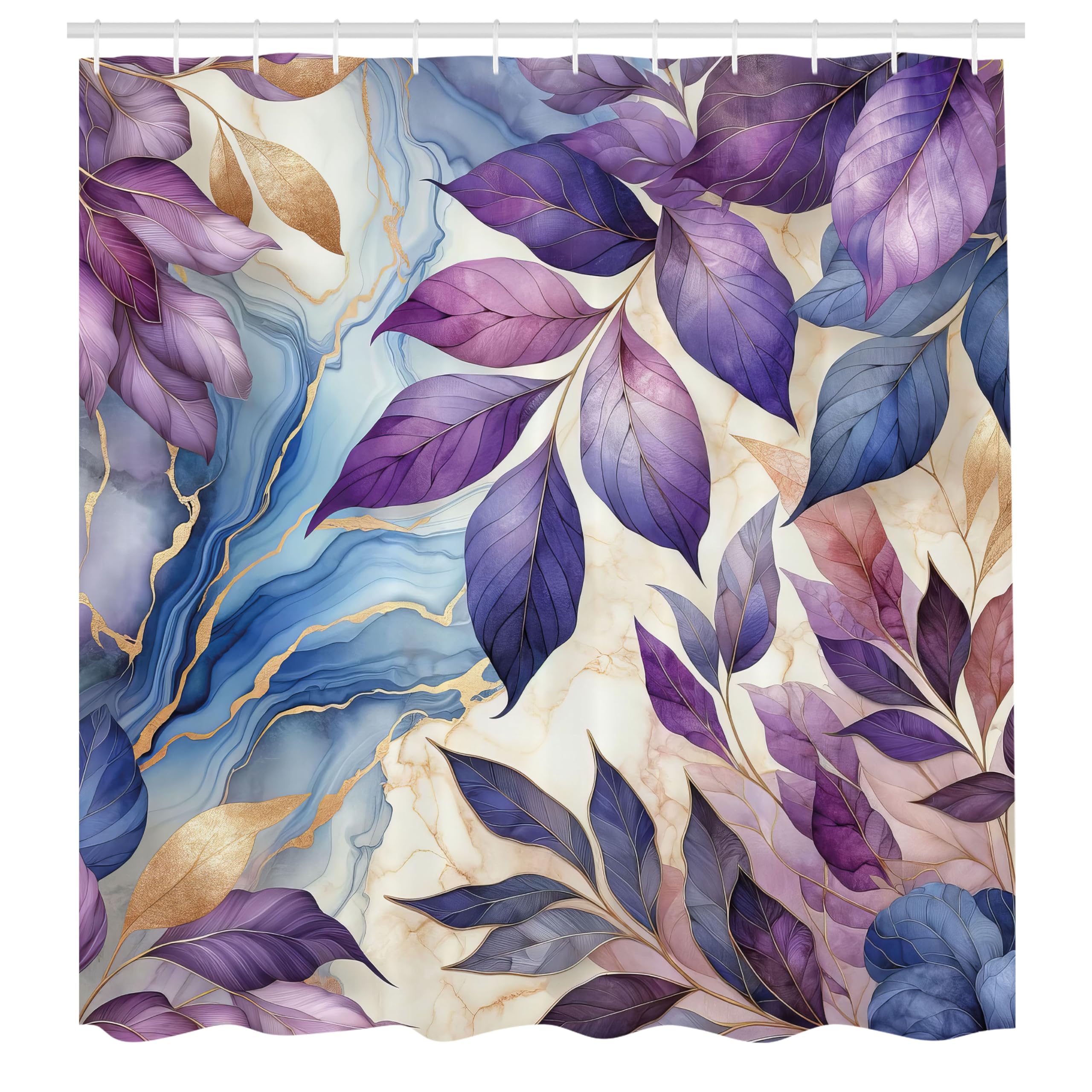 Ambesonne Purple Shower Curtain, Leaves Dancing In The Wind Art On A Marble Print Background In Warm Tones, Cloth Fabric Bathroo